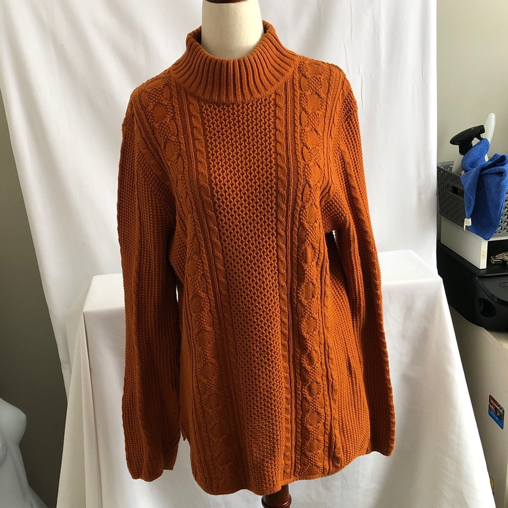 JEANNE PIERRE Burnt Orange Turtleneck Sweater Cotton
